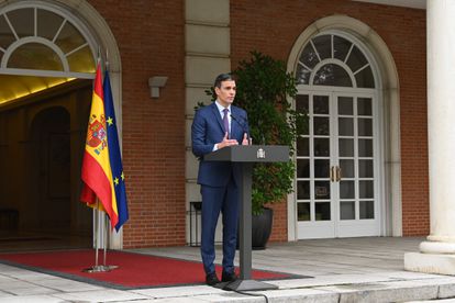 Pedro Sánchez, durante su comparecencia en La Moncloa este lunes. 